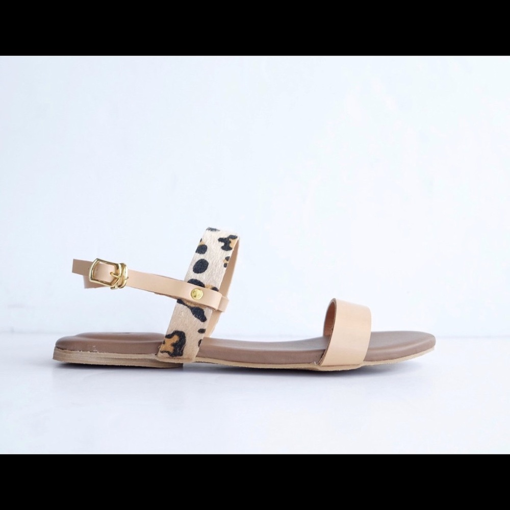 ANNIA LEOPARD: Nude HANDCRAFTED LEATHER FLATS